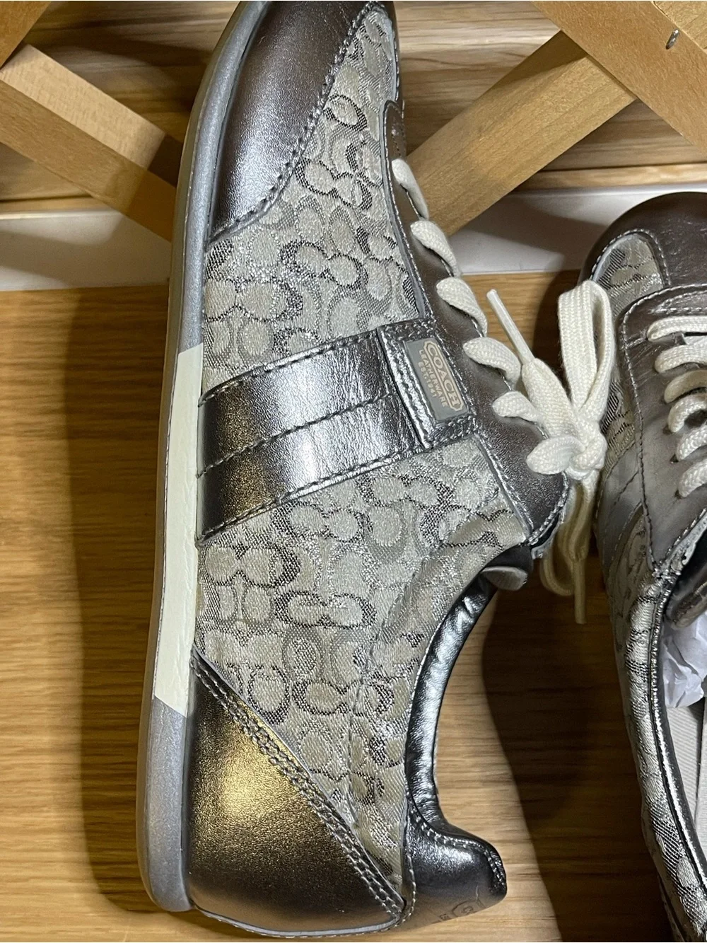 New -Y2K Coach Leatherware EST. 1941 “JOSS” Metallic Silver Leather Sneakers